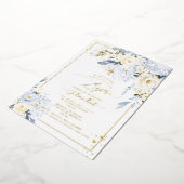 PixDezines H2 Blauwe Hortensia Crème Rozen Doop Folie Uitnodiging (Gedraaid)