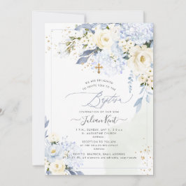 PixDezines H2 Blauwe Hortensia Crème Rozen Doop Kaart