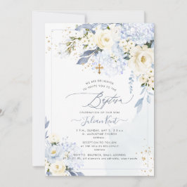PixDezines H2 Blauwe Hortensia Crème Rozen Doop Kaart