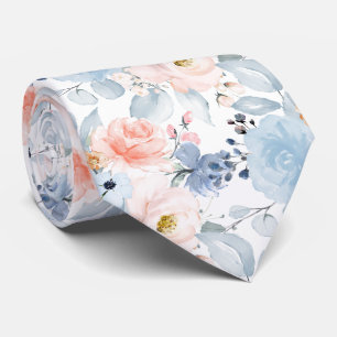 PixDezines H2 Bloemen Blush en Stofblauw Stropdas