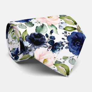 PixDezines H2 Bloemen Blush Navyblauw Stropdas
