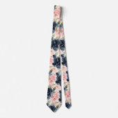 PixDezines H2 Bloemen Navy Blauwe Blush Rozen Stropdas (Voorkant)