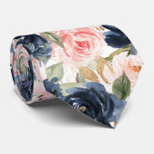PixDezines H2 Bloemen Navy Blauwe Blush Rozen Stropdas (Opgerold)