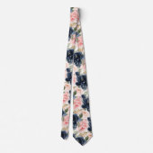 PixDezines H2 Bloemen Navy Blauwe Blush Rozen Stropdas (Achterkant)