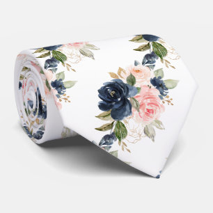 PixDezines H2 Bloemen Navy Blauwe Blush Rozen Stropdas