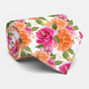 PixDezines H2 Bloemen Roze Oranje Rozen Stropdas
