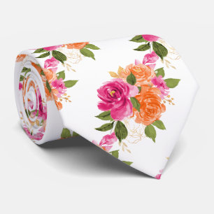 PixDezines H2 Bloemen Roze Sinaasappel Rozen Stropdas