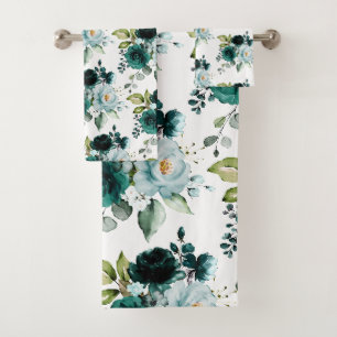 PixDezines H2 Bloemen Smaragdgroen Bad Handdoek