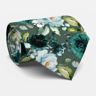 PixDezines H2 Bloemen Smaragdgroen Stropdas