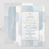 PixDezines H2 Blue Christening+1st Birthday Kaart (Voorkant / Achterkant)