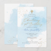 PixDezines H2 Blue Christening+1st Birthday Kaart (Voorkant / Achterkant)