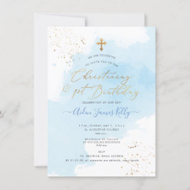 PixDezines H2 Blue Christening+1st Birthday Kaart
