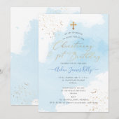 PixDezines H2 Blue Christening+1st Birthday Kaart (Voorkant / Achterkant)