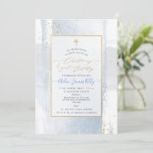 PixDezines H2 Blue Christening+2nd Birthday Invita Kaart (Staand voorkant)