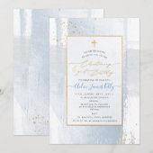 PixDezines H2 Blue Christening+2nd Birthday Invita Kaart (Voorkant / Achterkant)