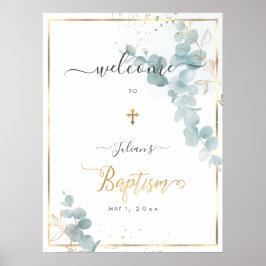 PixDezines H2 Blue Eucalyptus Baptism Welkom Poster