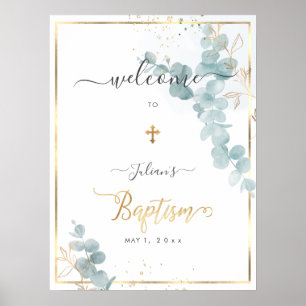 PixDezines H2 Blue Eucalyptus Baptism Welkom Poster