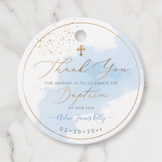 PixDezines H2 Blue Gold Dust Baptism Hartelijk dan Bedankjes Labels (Voorkant)