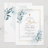 PixDezines H2 Blue Gum Eucalyptus Baptisme Kaart (Voorkant / Achterkant)