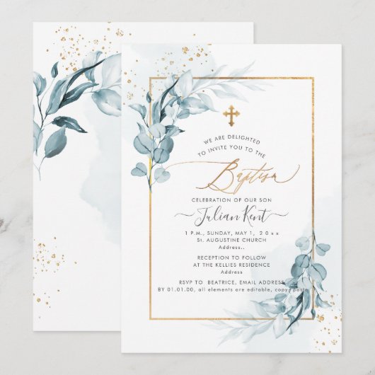 PixDezines H2 Blue Gum Eucalyptus Baptisme Kaart (Voorkant / Achterkant)