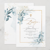 PixDezines H2 Blue Gum Eucalyptus Bautizo Kaart (Voorkant / Achterkant)