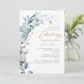 PixDezines H2 Blue Gum Eucalyptus Christening Kaart (Staand voorkant)