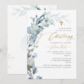 PixDezines H2 Blue Gum Eucalyptus Christening Kaart (Voorkant / Achterkant)