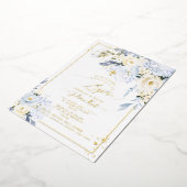 PixDezines H2 Blue Hydrangeas Cream Rozen Baptisme Folie Uitnodiging (Gedraaid)