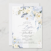 PixDezines H2 Blue Hydrangeas Cream Rozen Baptisme Kaart (Voorkant)