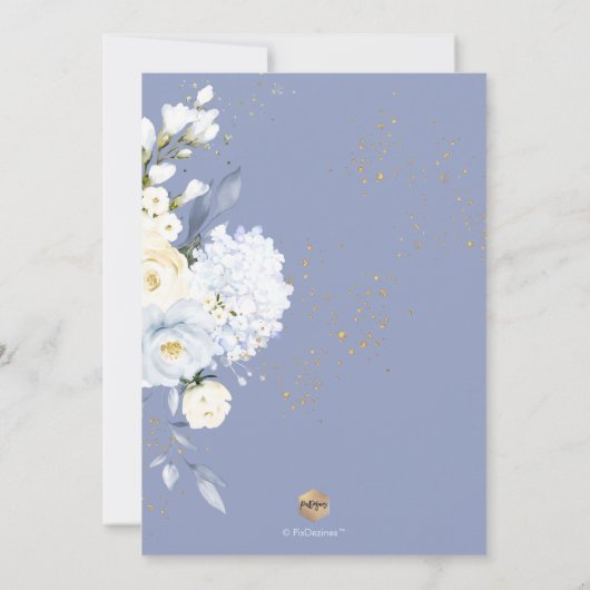 PixDezines H2 Blue Hydrangeas Cream Rozen Baptisme Kaart (Achterkant)