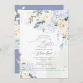 PixDezines H2 Blue Hydrangeas Cream Rozen Baptisme Kaart (Voorkant / Achterkant)