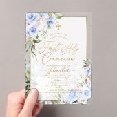 PixDezines H2 Blue Roses First Holy Communion Acryl Uitnodigingen (Insitu (Draagbaar))