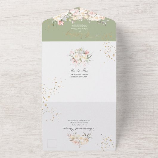 PixDezines H2 Blush Alabaster Cream-Rozen All In One Uitnodiging (Buitenkant)