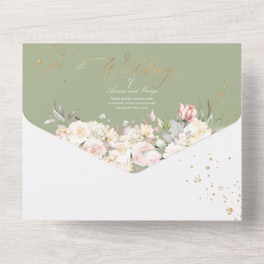 PixDezines H2 Blush Alabaster Cream-Rozen All In One Uitnodiging (Achterkant)