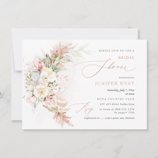 PixDezines H2 Blush Alabaster Rozen Bruiloft Feest Save The Date (Voorkant)