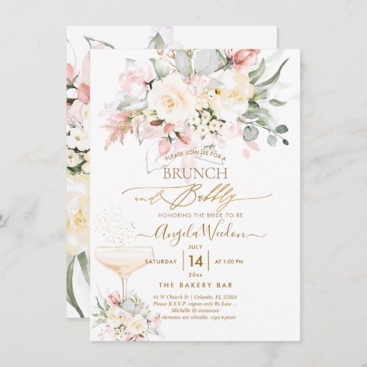 PixDezines H2 Blush alabaster Rozen Brunch Bubble Kaart (Voorkant / Achterkant)