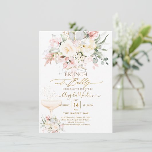 PixDezines H2 Blush alabaster Rozen Brunch Bubble Kaart (Staand voorkant)