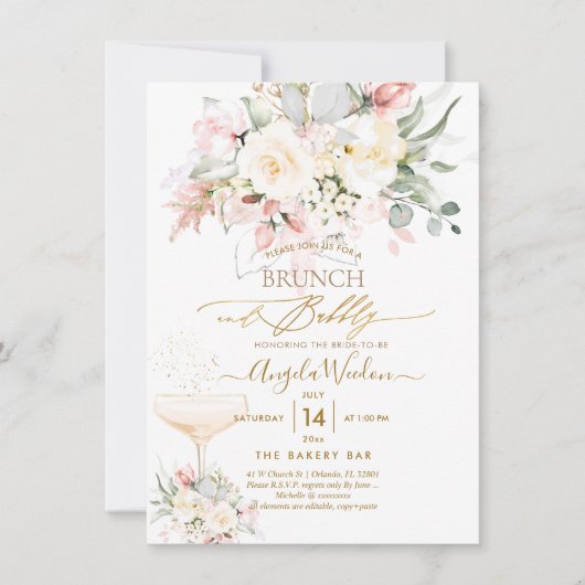 PixDezines H2 Blush alabaster Rozen Brunch Bubble Kaart (Voorkant)