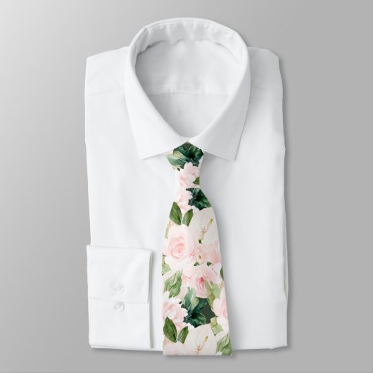 PixDezines H2 Blush Anthuriums Rozen Peonies Neck Stropdas (Gebonden)