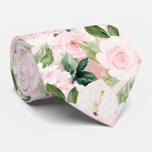 PixDezines H2 Blush Anthuriums Rozen Pioenrozen N Stropdas (Opgerold)