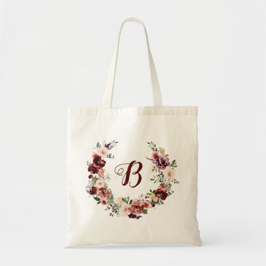 PixDezines H2 Blush Burgundy Bloemen Bruidsdiner Tote Bag (Voorkant)
