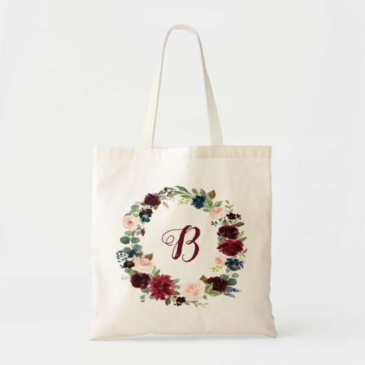 PixDezines H2 Blush Burgundy Navy Bloemen Bruid Tote Bag (Voorkant)