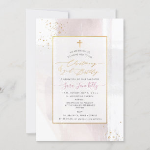 PixDezines H2 Blush Christening+2nd Birthday Invit Kaart