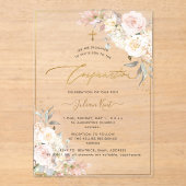 PixDezines H2 Blush Cream Roses Confirmation Acryl Uitnodigingen (Voorkant)