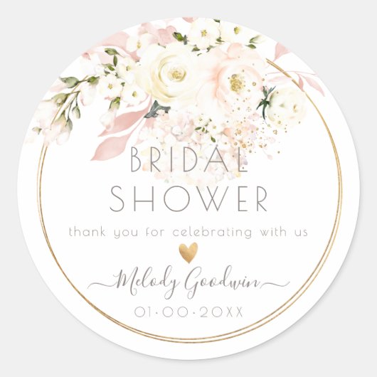 PixDezines H2 Blush Crème Rozen Blad Ronde Sticker (Voorkant)