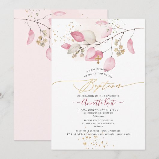 PixDezines H2 Blush Gum Eucalyptus Doop Kaart (Voorkant / Achterkant)