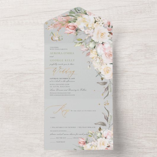 PixDezines H2 Blush in alabaster Rozen All In One Uitnodiging (Binnen)