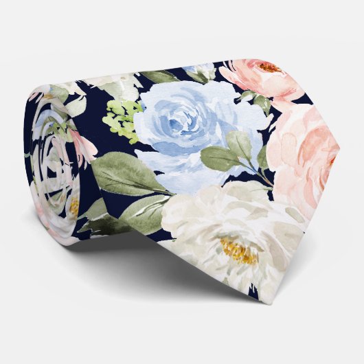 PixDezines H2 Blush Navy+Dusty Blue Rozen Stropdas (Opgerold)