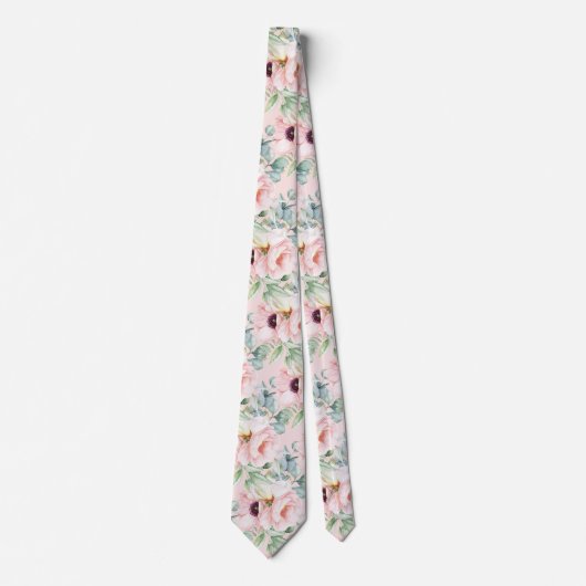 PixDezines H2 Blush Peonies Anemonies Eucalyptus Stropdas (Voorkant)