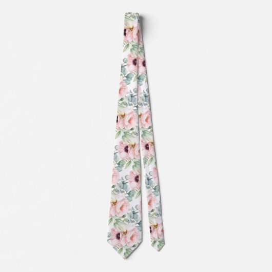 PixDezines H2 Blush Peonies Anemonies Eucalyptus Stropdas (Voorkant)